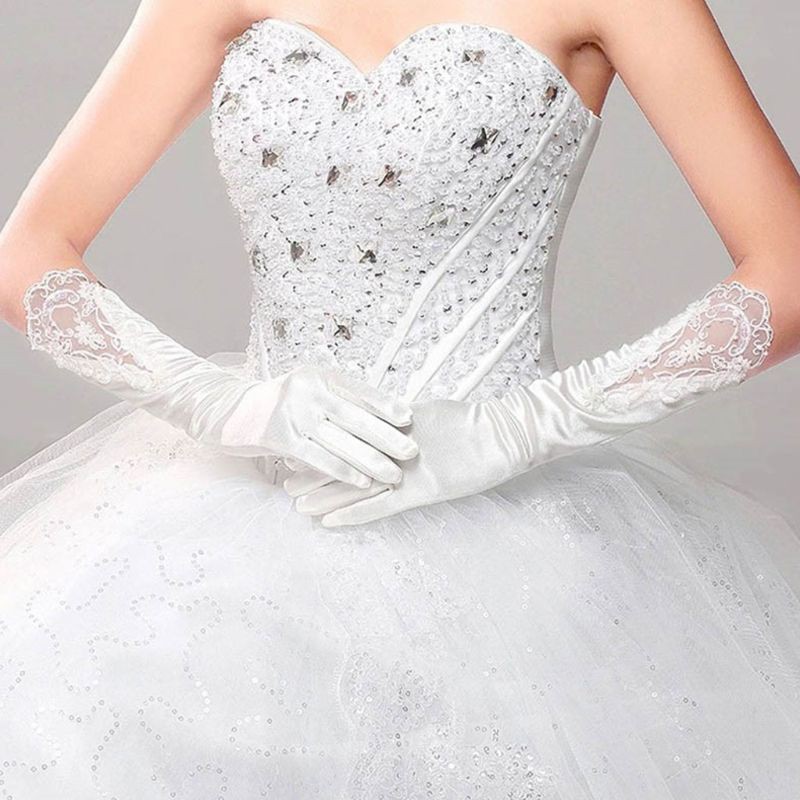 Găng tay dài màu trắng phối ren thời trang sang trọng quyến rũ cho cô dâu