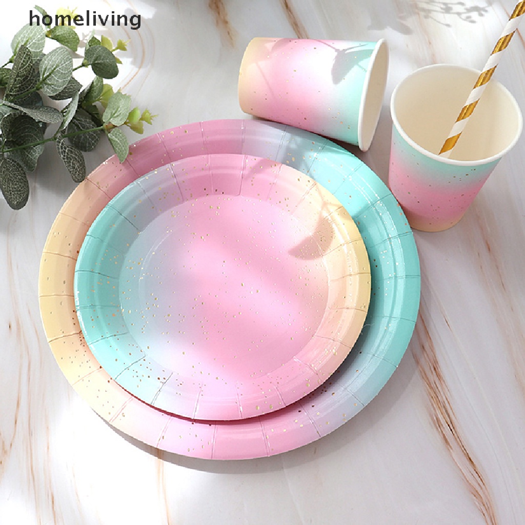 Set 10 Cốc / Đĩa Giấy Màu Cầu Vồng Dùng Một Lần Trang Trí Tiệc Cưới / Sinh