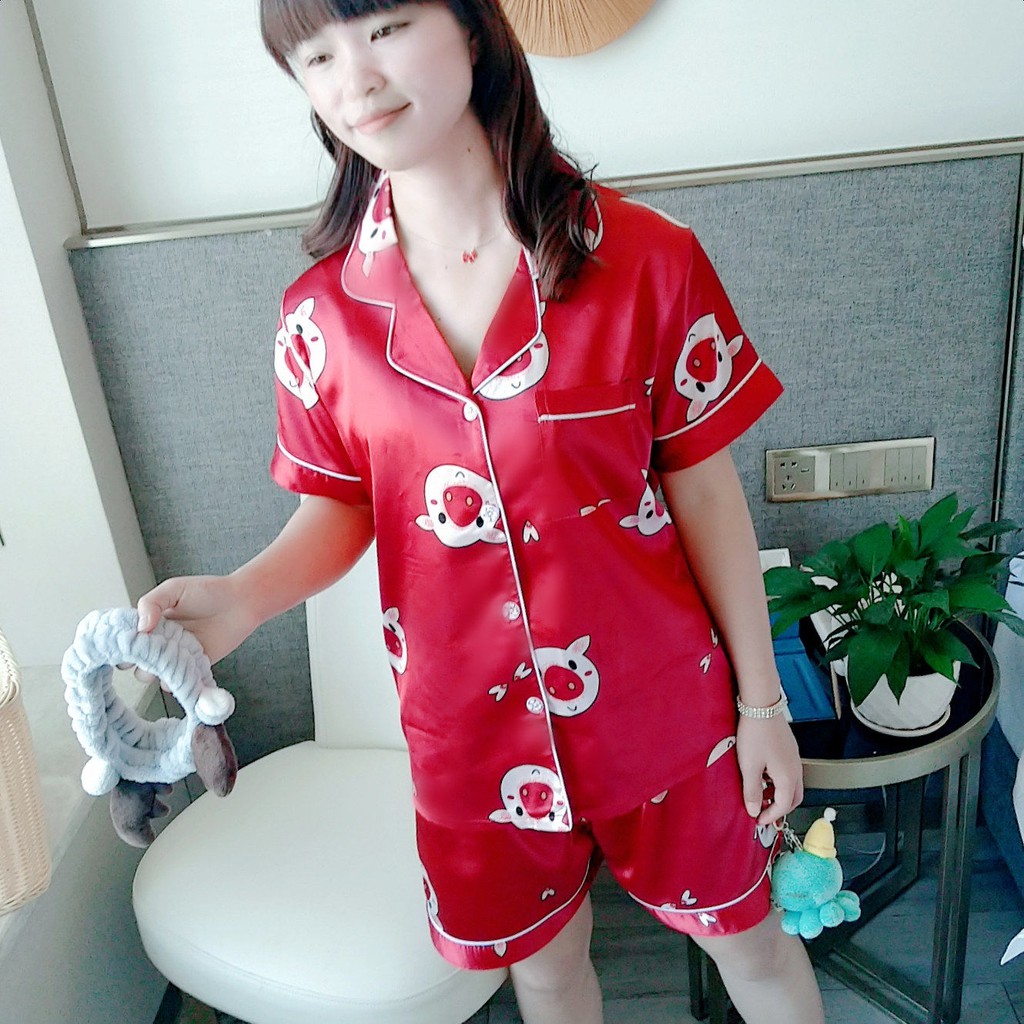 Bộ Đồ Ngủ Lụa Ngắn Tay Đáng Yêu Cho Nữ | BigBuy360 - bigbuy360.vn