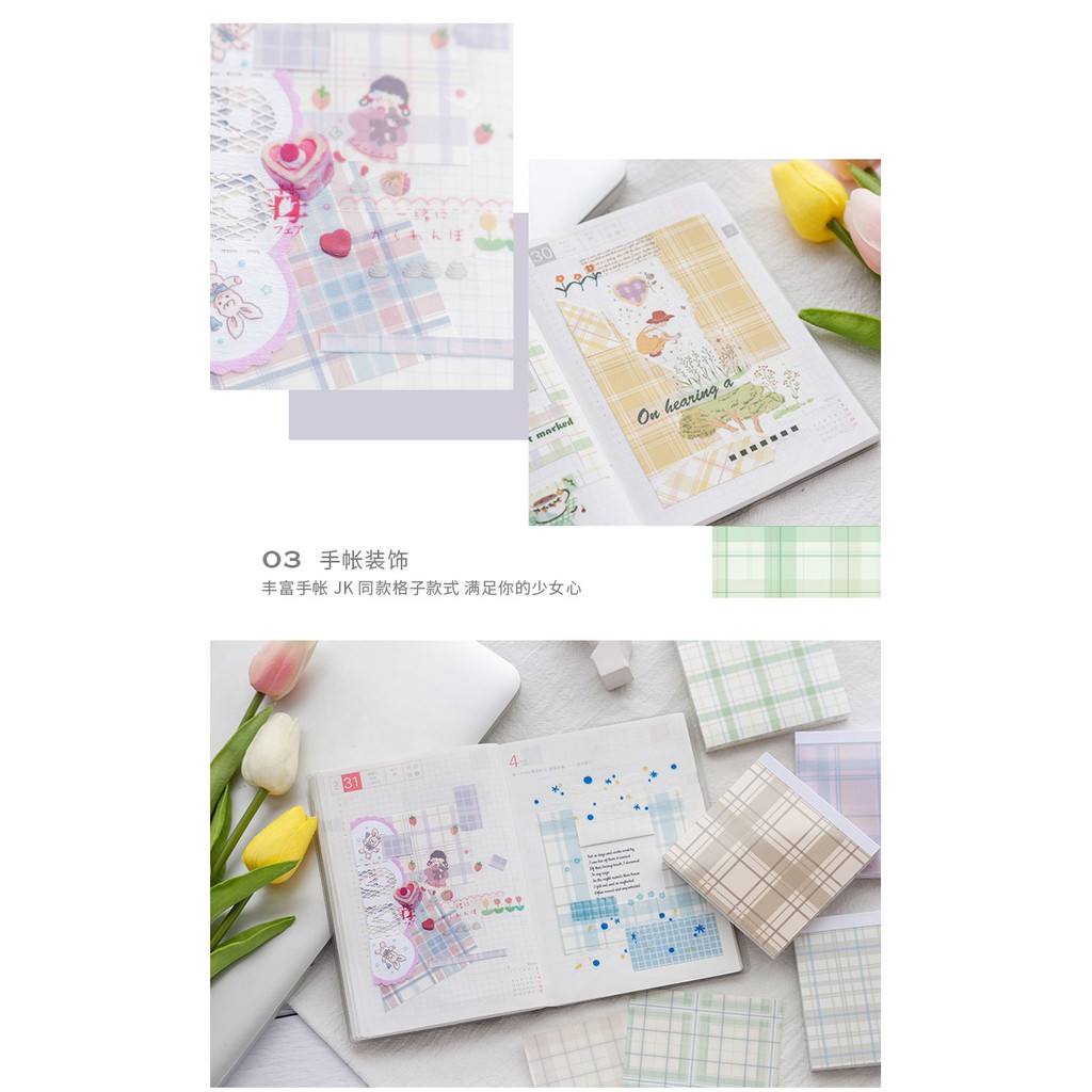 Giấy Note Kẻ CARO 💖 5 Mẫu 100 Tờ Giấy Ghi Chú Paper Dyeing - Gingham Hàn Quốc Phụ Kiện Bullet Journal