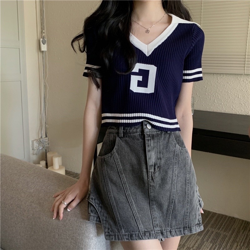 Áo Len Mongtoghi cổ Polo chữ G Siêu xinh, Áo Len Bóng Chày Cổ Bẻ