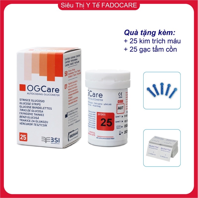 Que thử đường huyết OGCare (Hộp 25 que) - Hạn sử dụng: 01/2023