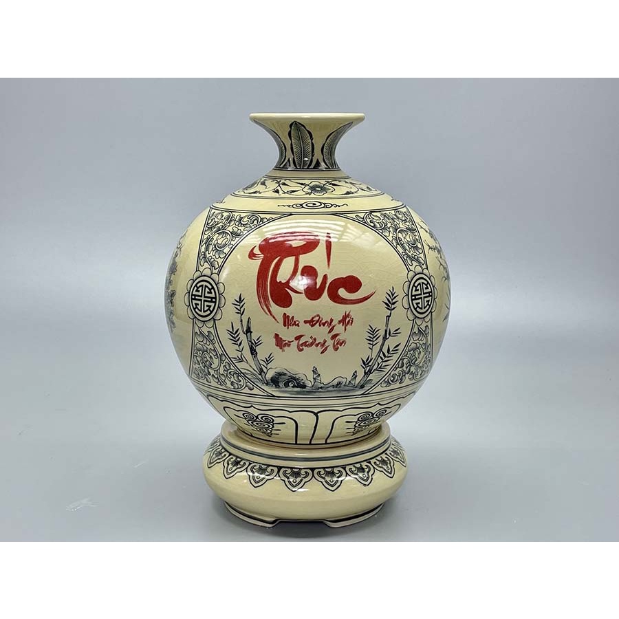 Bình Hút Lộc Tứ Cảnh Chữ Phúc H25 Gốm Chu Đậu Truyền Thống