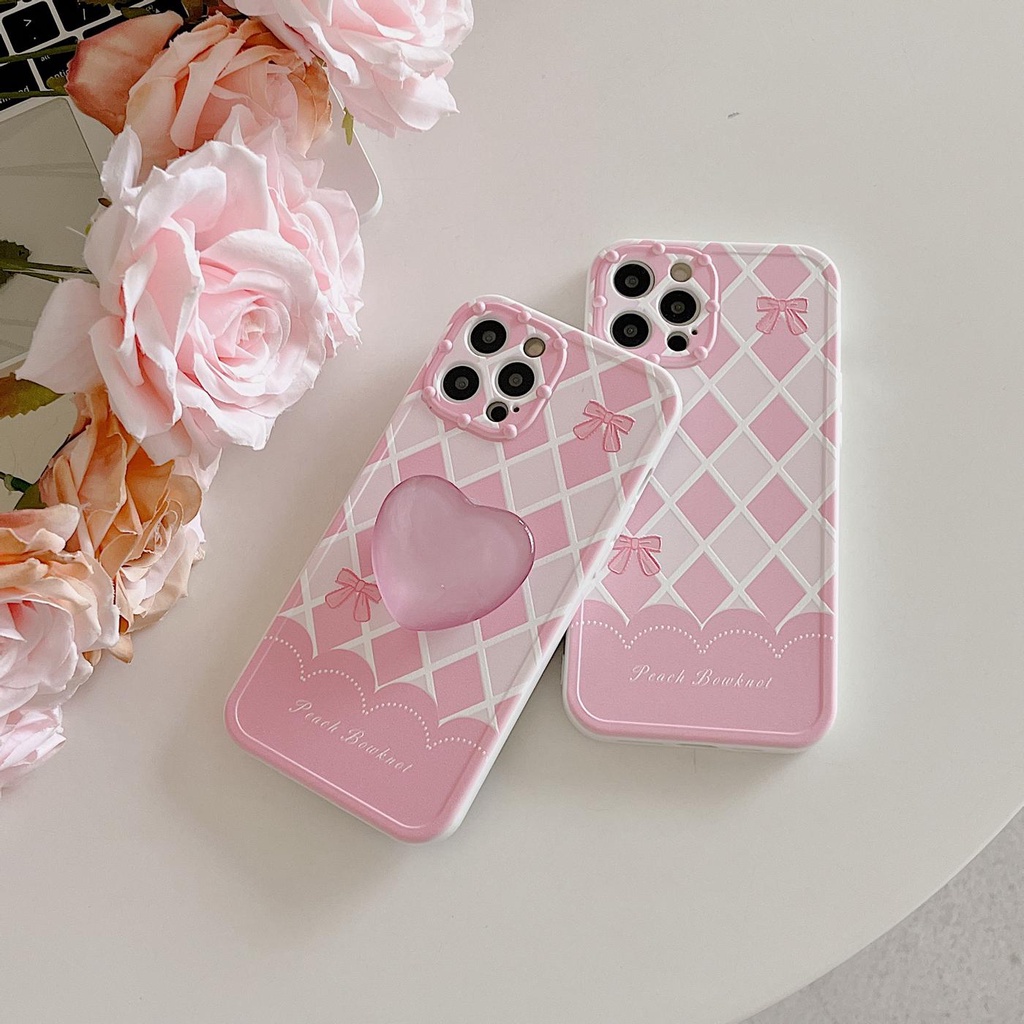Ốp Điện Thoại Tpu Dẻo Màu Hồng Họa Tiết Trái Tim Kèm Giá Đỡ Cho iPhone 11 12 13Pro Max XS Max X XR 7 8Plus