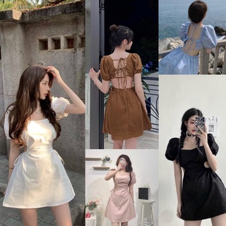 ĐẦM CỔ VUÔNG CUT OUT LƯNG 2 MÀU NÂU TRẮNG SIÊU XINH - ELLA DRESS