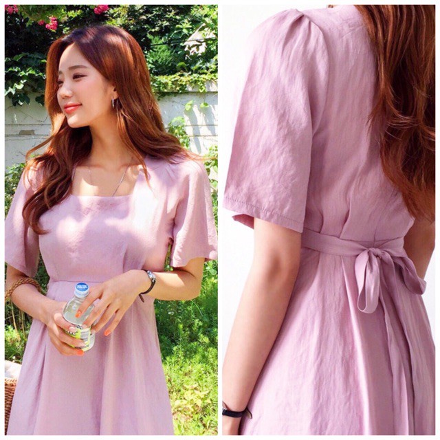 Đầm váy freesize hồng cổ U form dài
