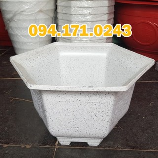 Chậu lục giác trắng giả đá (kích thước Rộng 42cm x Cao 23cm)