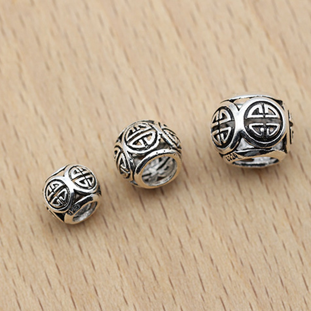 Phụ kiện Charm bạc Hạt rỗng lỗ lớn