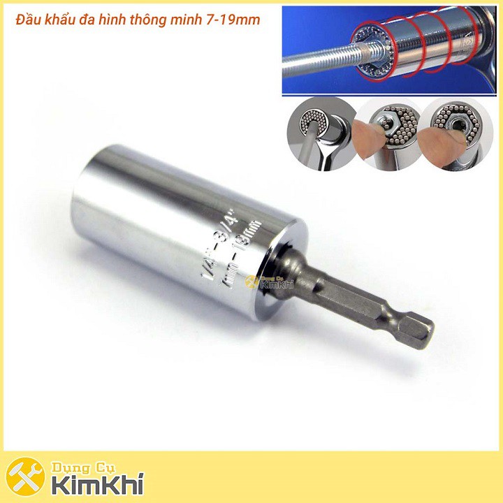 Bộ đầu khẩu đa hình 2 chi tiết 7-19mm và đầu nối vuông 1/2 inch - bộ đầu khẩu lắp máy khoan