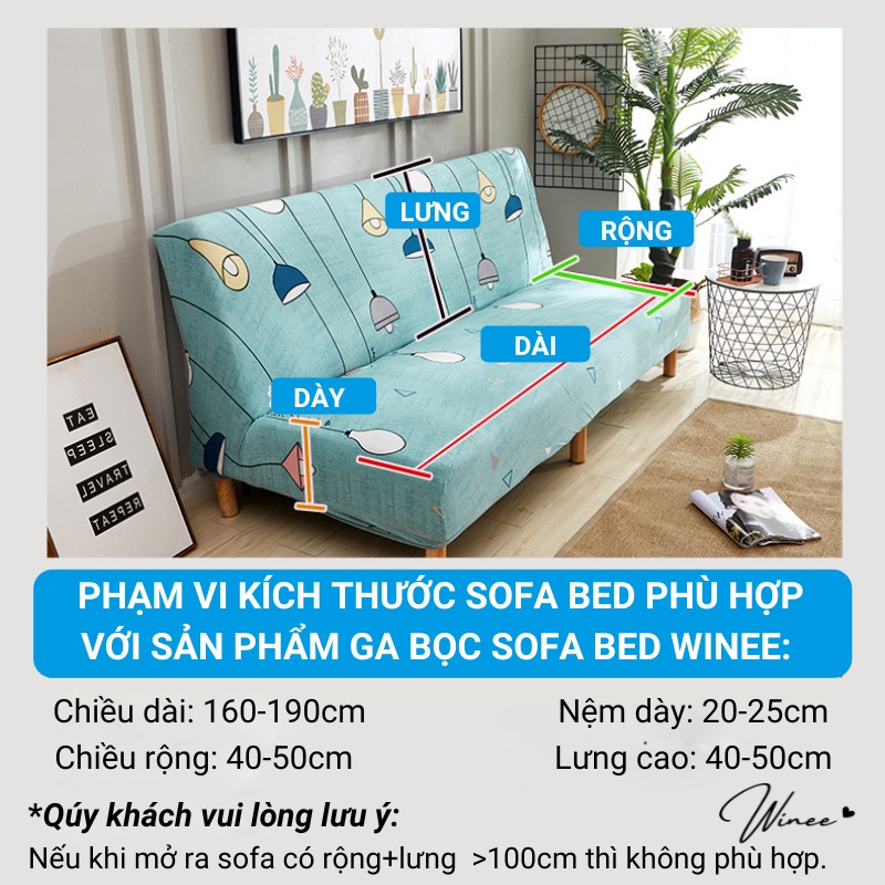 Vỏ bọc Sofa giường 160-190cm vải thun sữa mềm mại co giãn