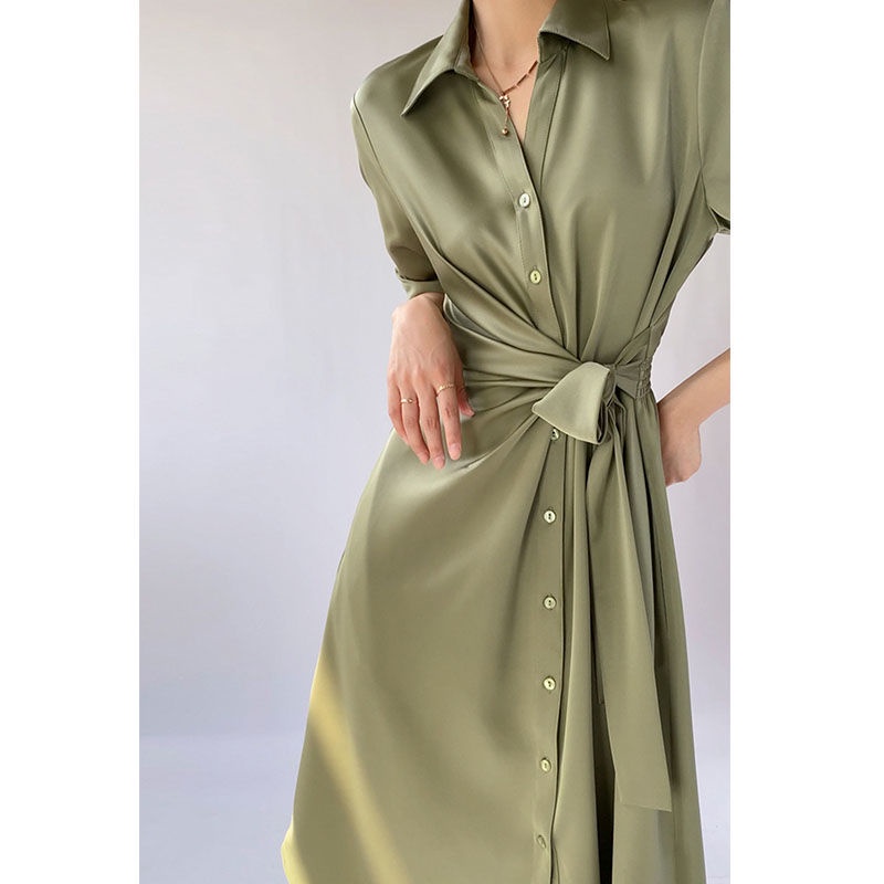 Đầm Sơ Mi Cao Cấp Dáng Dài Chiết Eo Thời Trang Mùa Hè Năm 2021 Dành Cho Nữ