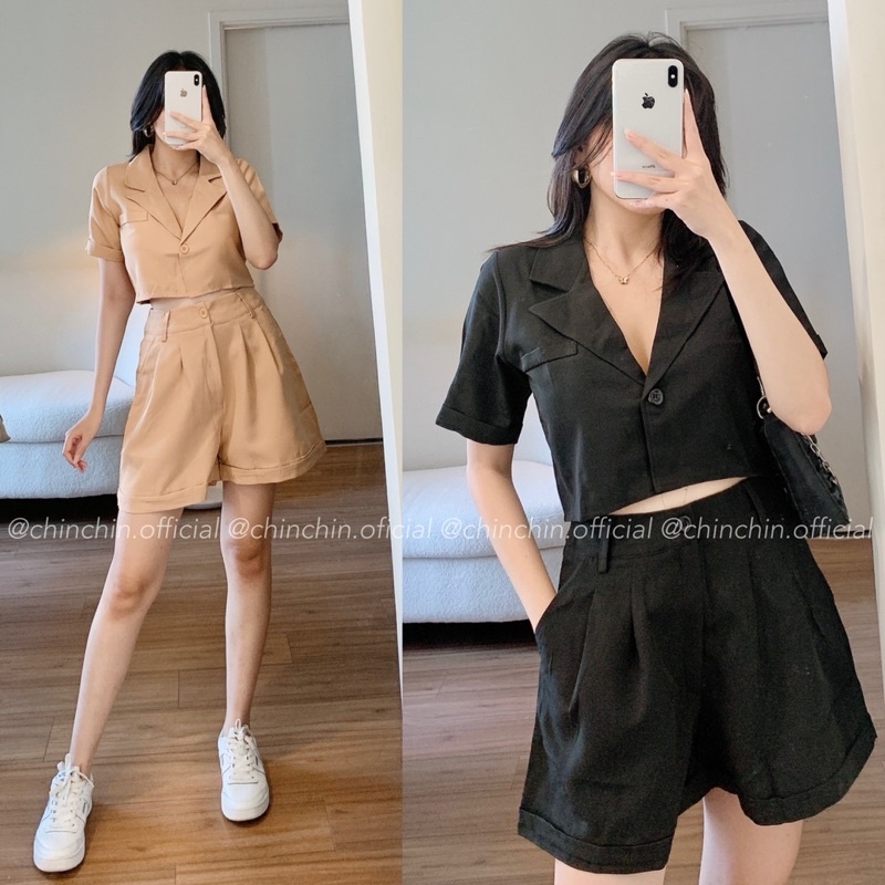 Set crop vest quần short