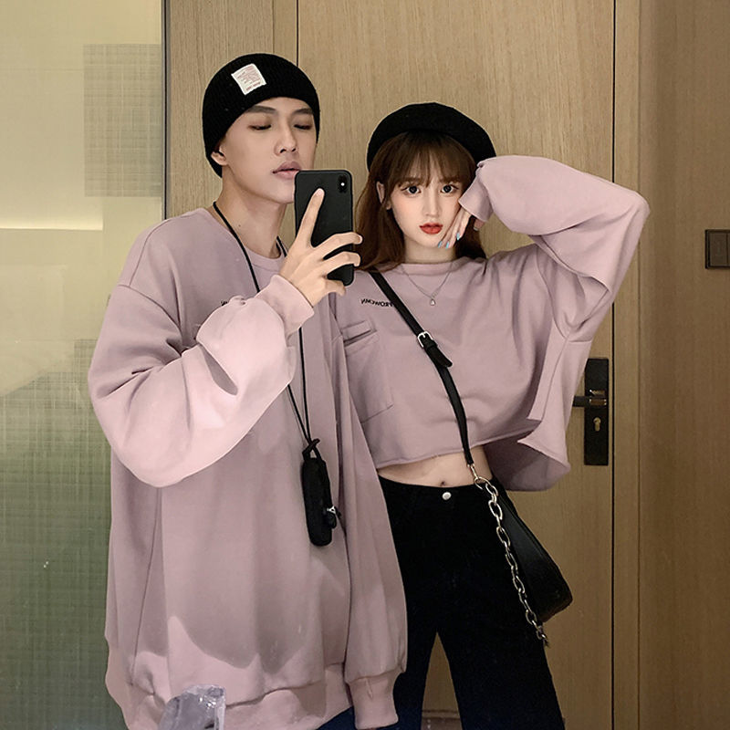 Áo Sweater Tay Dài In Chữ Kiểu Hàn Quốc Thời Trang Xuân Thu Cho Các Cặp Đôi