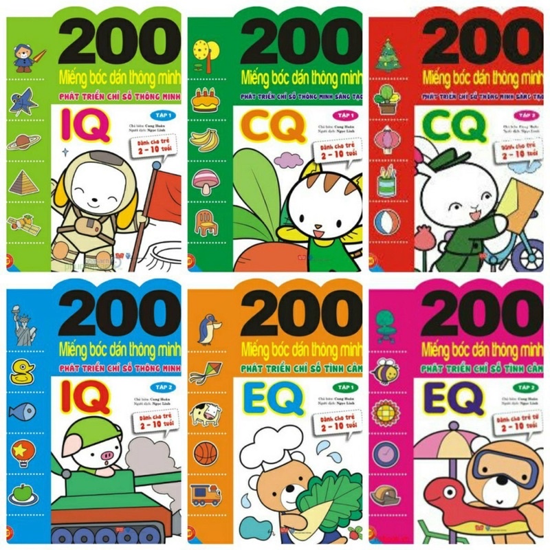 Sách-200 Miếng bóc dán thông minh 2-10 tuổi(Trọn bộ 6 cuốn)