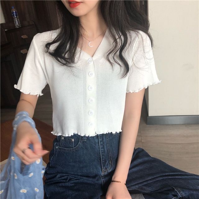 Áo thun cổ V hàng nút DA234