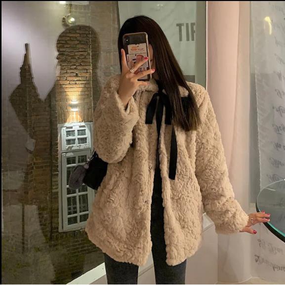 ♦▽۩Áo Khoác Lông Thỏ Dày Dặn Đính Nơ Thời Trang Hàn Quốc Mùa Đông Cho Nữ 2021 | BigBuy360 - bigbuy360.vn