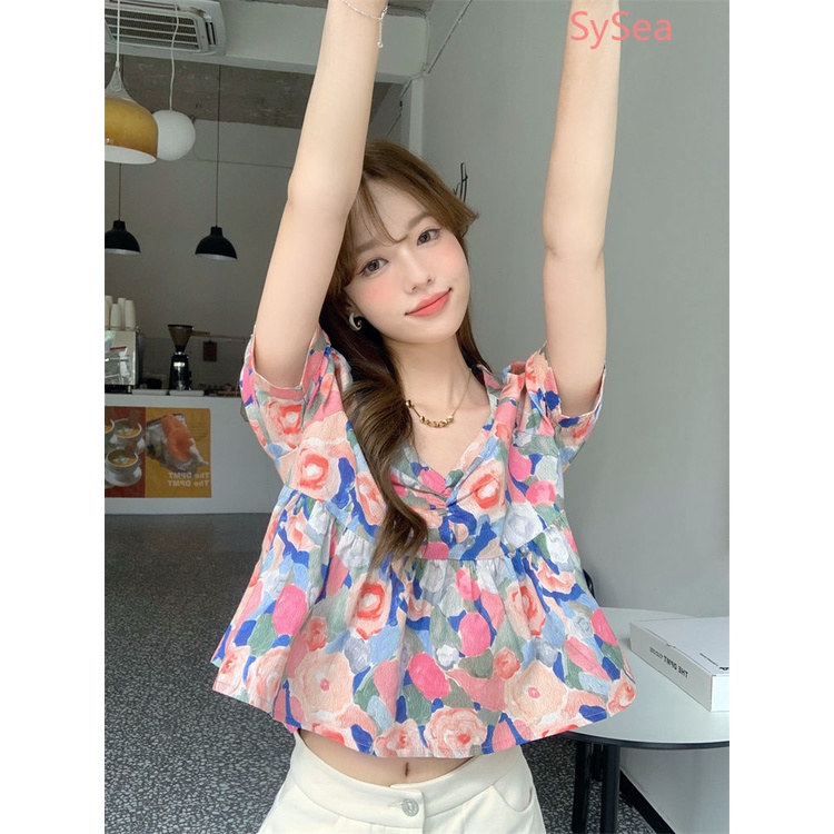 Áo Sơ Mi Cổ Chữ V In Hoa Thời Trang Mùa Hè Dành Cho Nữ