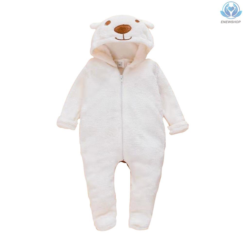 ♥♥enew~Baby Animal Hooded Rompers One-Piece Toddlers Autumn Winter Coral Fleece Pajamas Unisex Jumpsuit Costumes (White, Bear)