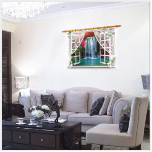 Decal giấy dán tường mẫu Cửa sổ rèm voan trắng trang nhã