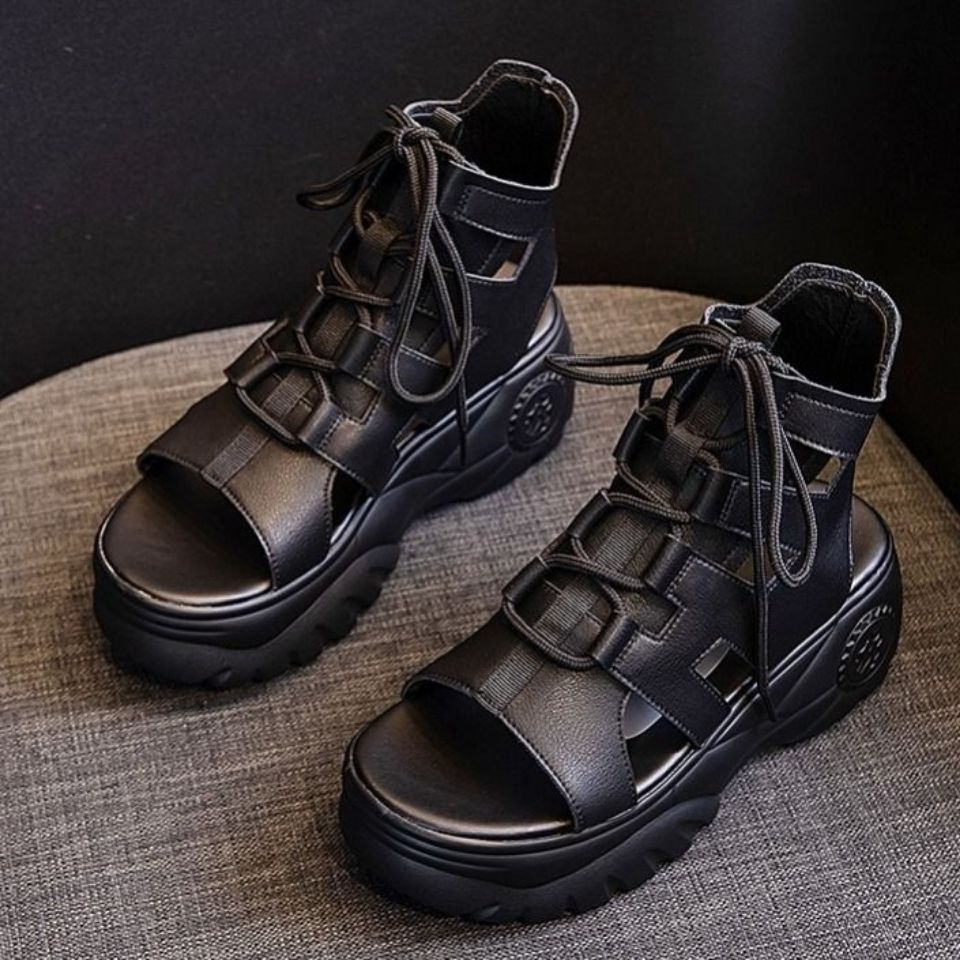 Giày Sandal Đế Xuồng Dày Dặn Bằng Da Mềm Chống Trượt Thoải Mái Dành Cho Nữ