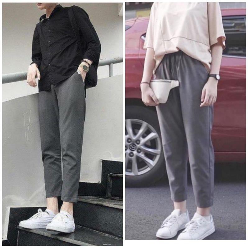 40-100kg Quần Baggy Nam Nữ KAKI Ống Suông Unisex  - Kiểu quần kaki nam nữ thun vải đen và xám bigsize  ྇