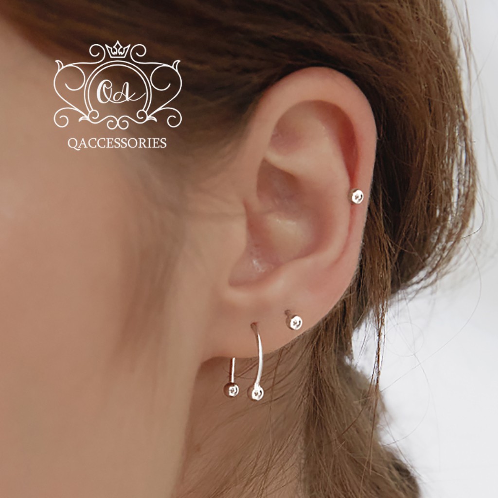 Khuyên tai bạc khoen vành chốt bi vặn nam nữ bông tai kẹp vành S925 EARCUFF Silver Earrings QA SILVER EA200903