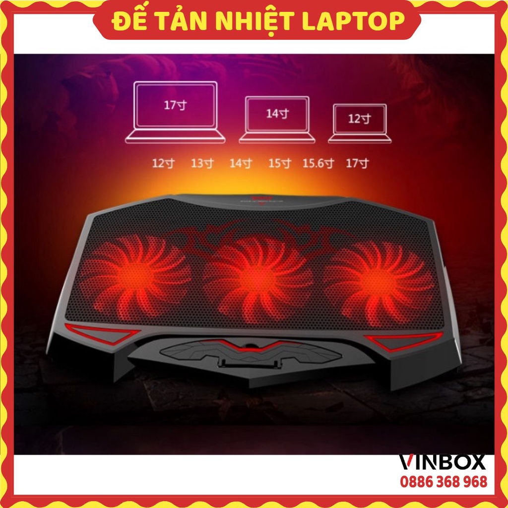 Đế tản nhiệt macbook air pro laptop 13 inch, 14 inch, 15.6 inch 3 quạt mát tản nhiệt máy tính cao cấp VINBOX Nuoxi 3