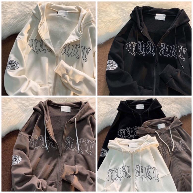 Áo Khoác Nỉ Bông Thêu Hoodie Zip Unisex Nam Nữ Thời Trang Phong Cách Hàn Quốc