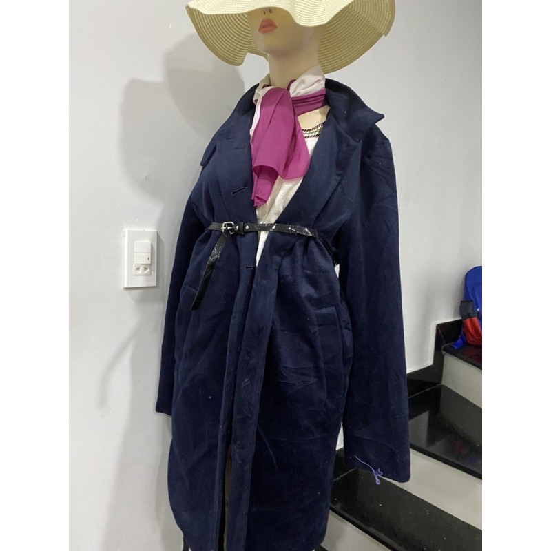 áo khoát dạ dáng dài màu xanh đen