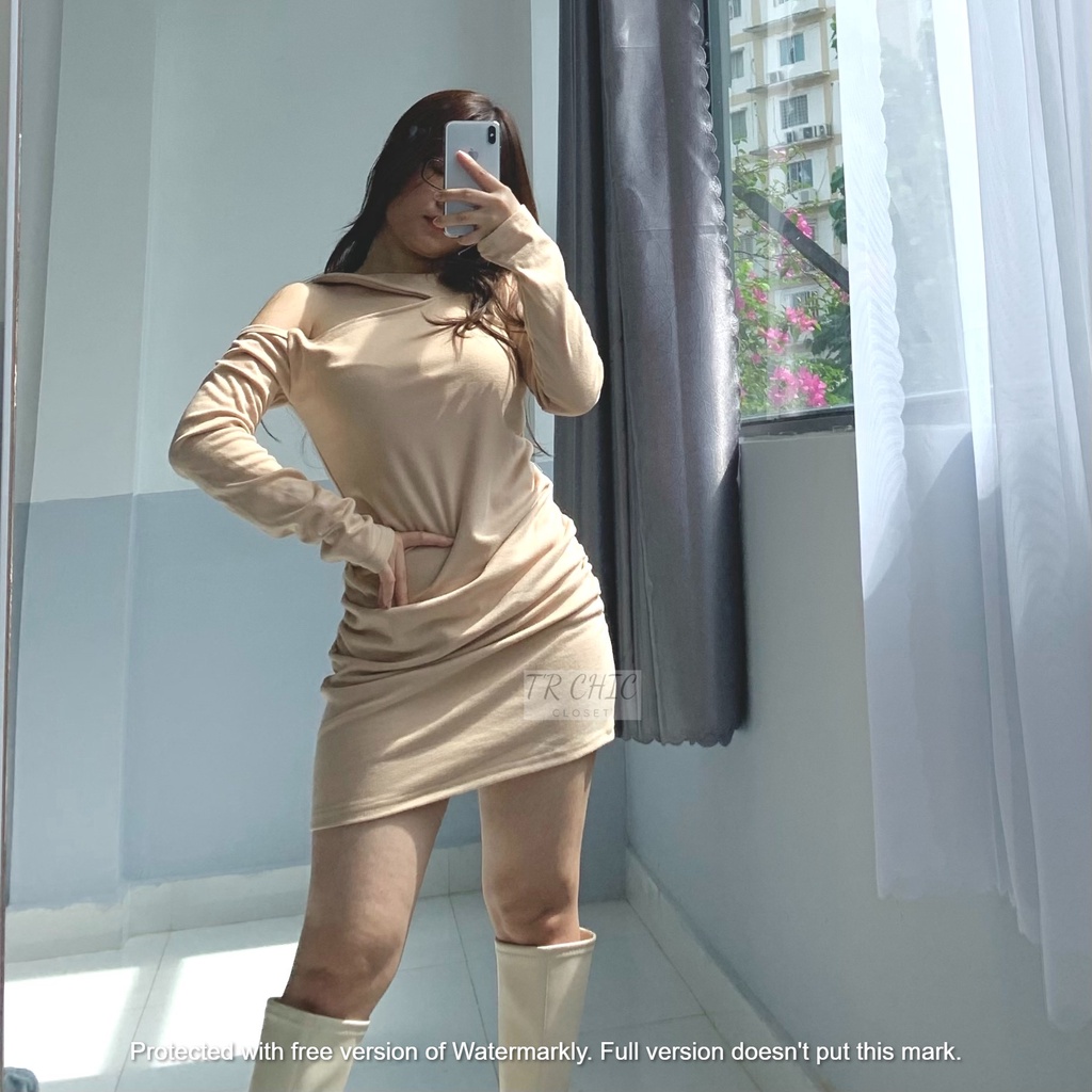 Đầm Váy Nữ Dài Tay Body Khoét Vai Rút Hông Sexy