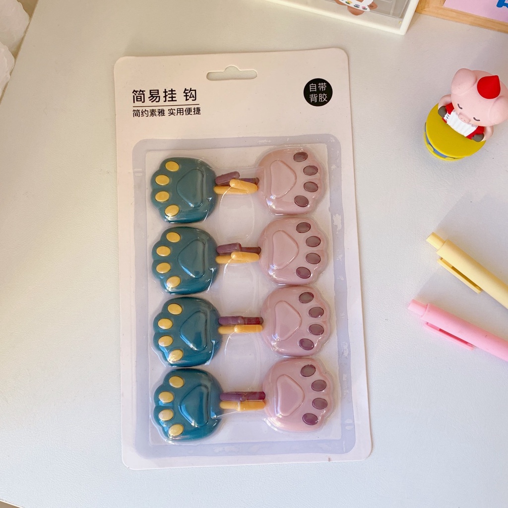 Set 8 móc dán tường họa tiết chân mèo đáng yêu - UniLabel