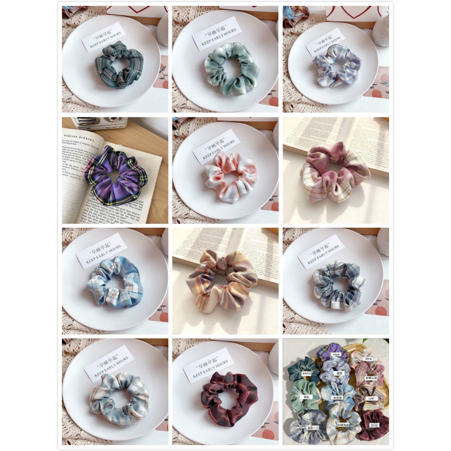 Dây Buộc Tóc Họa Tiết Ca Rô Phong Cách Hàn Quốc Xinh Xắn Dành Cho Nữ