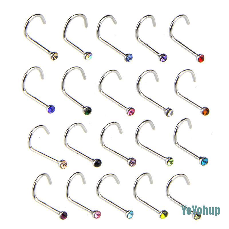 Set 20 Khuyên Mũi Bằng Thép Không Gỉ Đính Đá Pha Lê Thời Trang