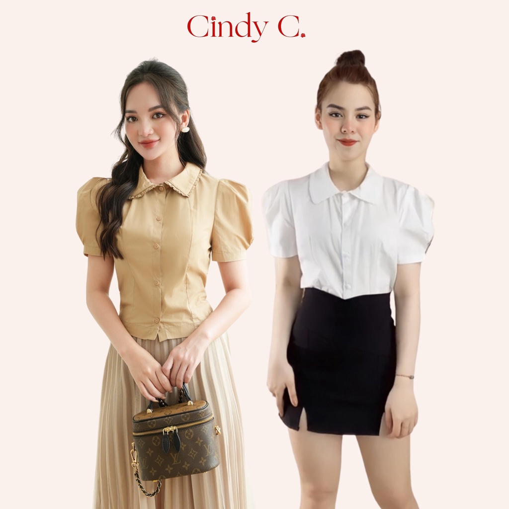 Áo Sơ Mi Ngắn Tay Và Chân Váy Ngắn Xếp Ly CINDY C Chất Liệu Kate Sang Trọng, Nữ Tính 22075