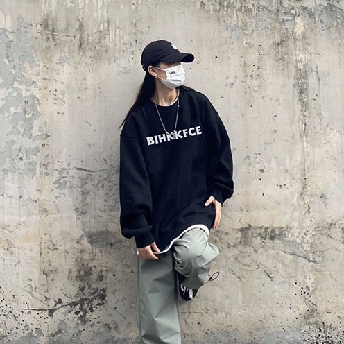 Áo sweater SELVZE cổ tròn dáng rộng in họa tiết phong cách retro đường phố thời trang cá tính cho nữ