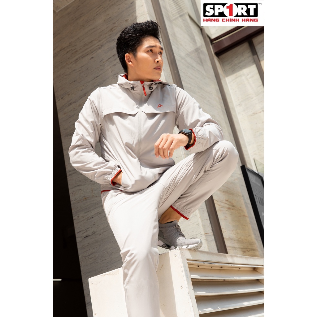 Bộ quần áo gió thể thao nam AM MWS003 có mũ, lé màu tương phản vải áo, không nhăn, bền màu. Sport1