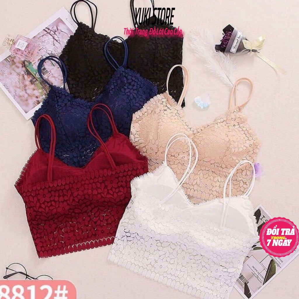 Áo bra ren hoa 2 dây có mút ngực dáng croptop cho nữ YUKI STORE 8812
