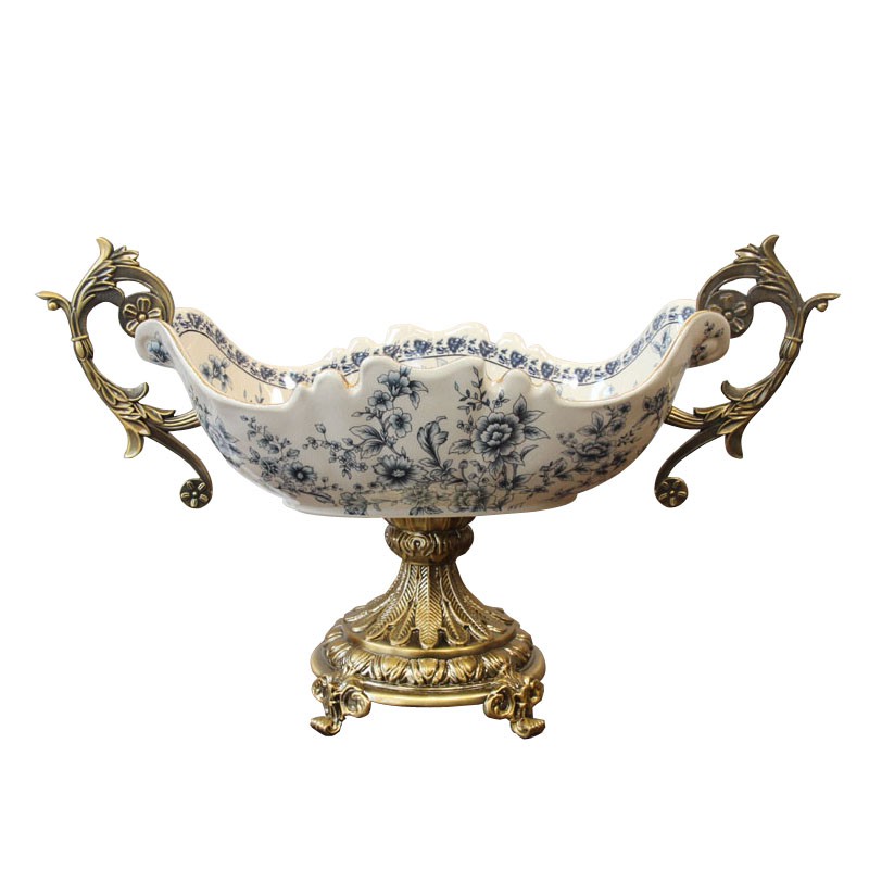 Đĩa quả men sứ rạn hoa nhí xanh mang phong cách tân cổ điển sang trọng CB30-DQ1