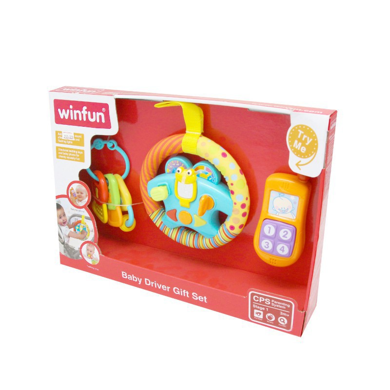 Set 3 món đồ chơi phát nhạc Winfun 3025 hình điện thoại Vô lăng chìa khoá kiêm gặm nướu cho bé phát triển toàn diện