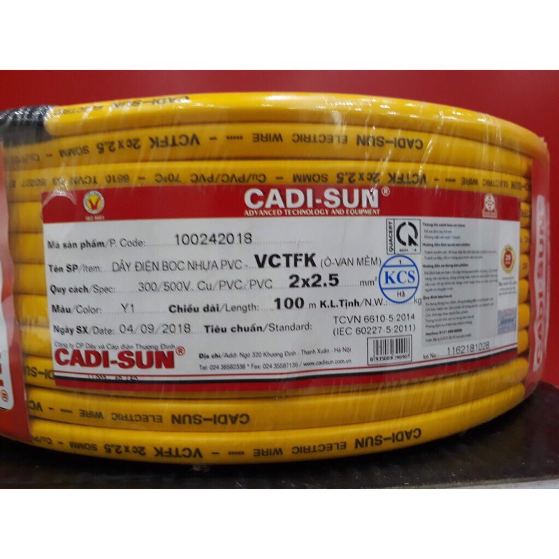 10 mét dây điện cadisun 2x2.5