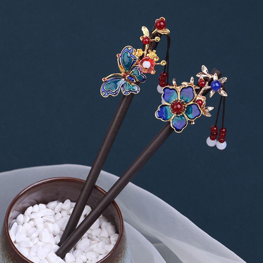 Trâm Cài Tóc Gỗ Hình Hoa Đính Ngọc Trai Phong Cách Trung Hoa Cổ Điển