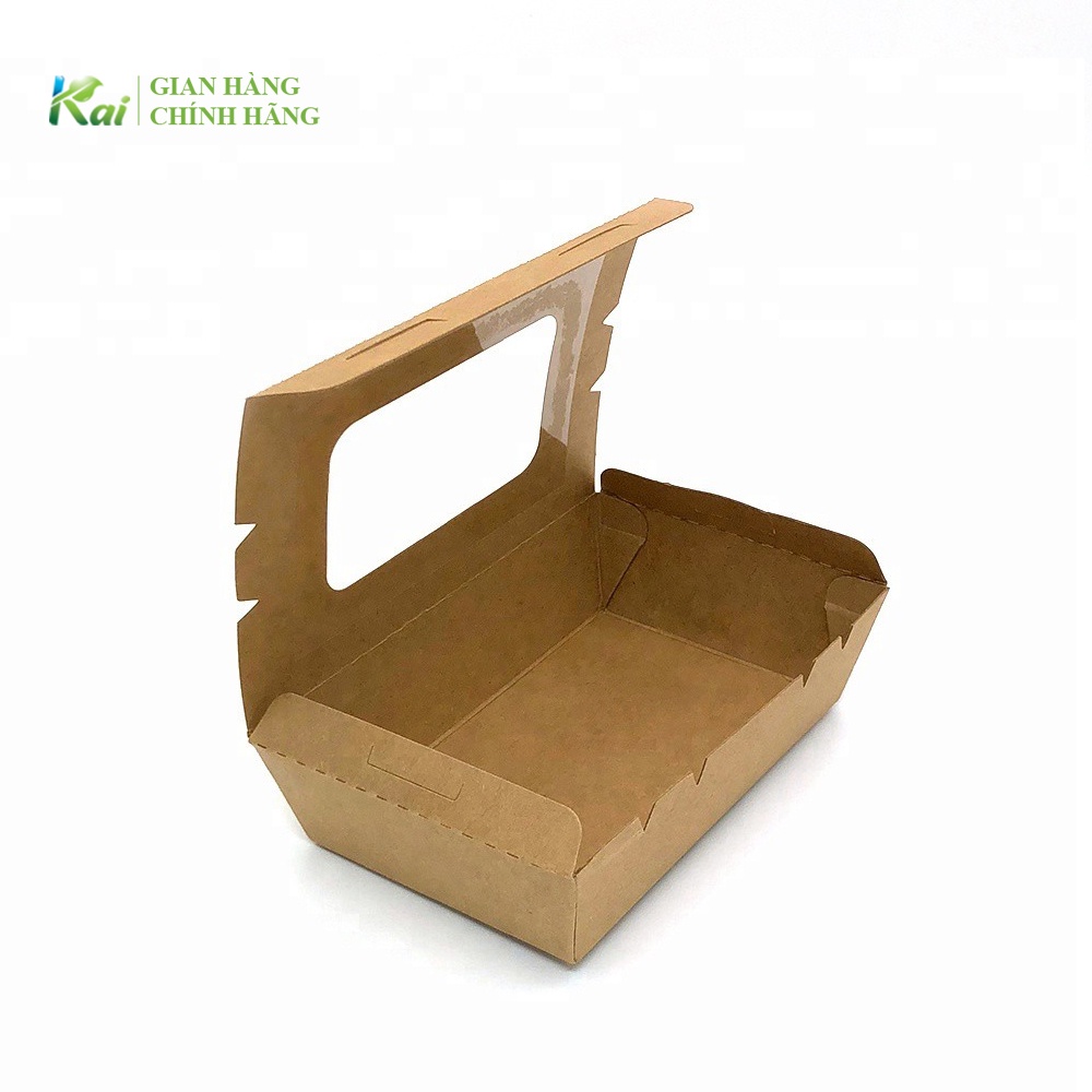 25-50 HỘP GIẤY KRAFT đựng thức ăn, thực phẩm, loại nắp gập CÓ CỬA SỔ, đa dạng size 400, 500,1200,1600ml, 2100ml, GIÁ SỈ