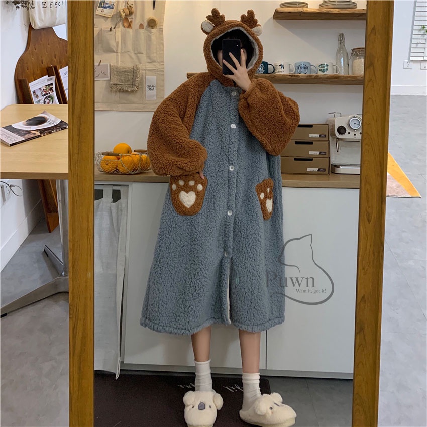 Váy bông ấm áp gấu nâu xanh cute Puwn Shop