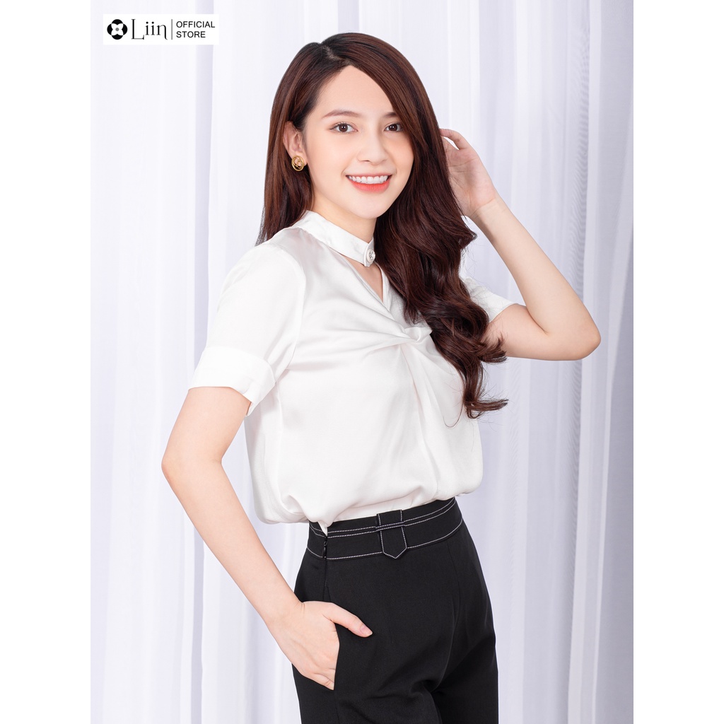 Áo sơ mi Linbi chất Lụa đẹp, ngắn tay thiết kế Cut-out trẻ trung, năng động liin clothing SM3528