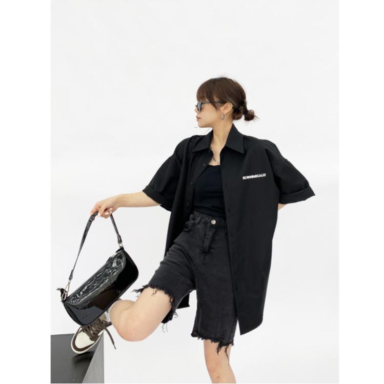 Áo Sơ Mi Tay Ngắn Cổ Bẻ Giả Hai Lớp Dáng Rộng Thời Trang Mùa Hè Dành Cho Nữ 2022