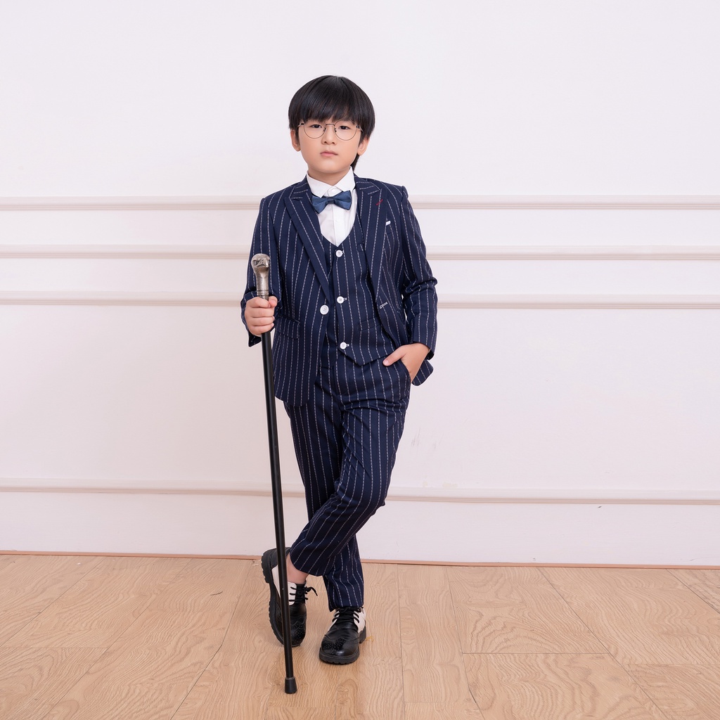 Bộ vest bé trai kẻ sọc trắng cao cấp