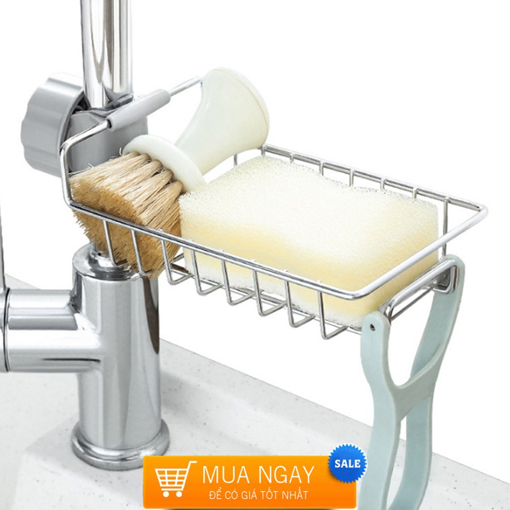 Kệ inox đẹp  FreeShip Giá Inox Gắn Vòi Nước Kệ Giỏ Đựng Để Đồ Rửa Chén, Bát Kệ Gắn Bồn,Giá để đồ rửa bát