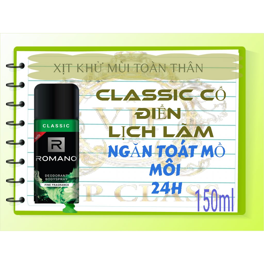 ROMANO_ XỊT KHỬ MÙI ĐỦ MÙI LỰA CHỌN LOẠI 150ML.