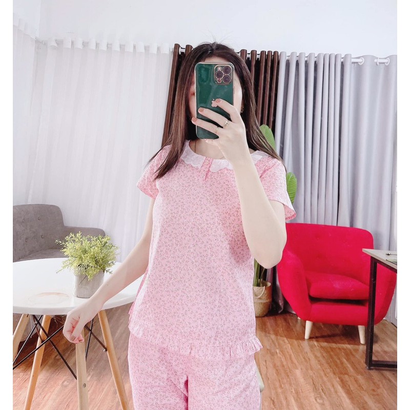 Bộ lụa mặc nhà, bộ đồ nữ hoa nhí chất mềm mát, thấm hút mồ hôi
