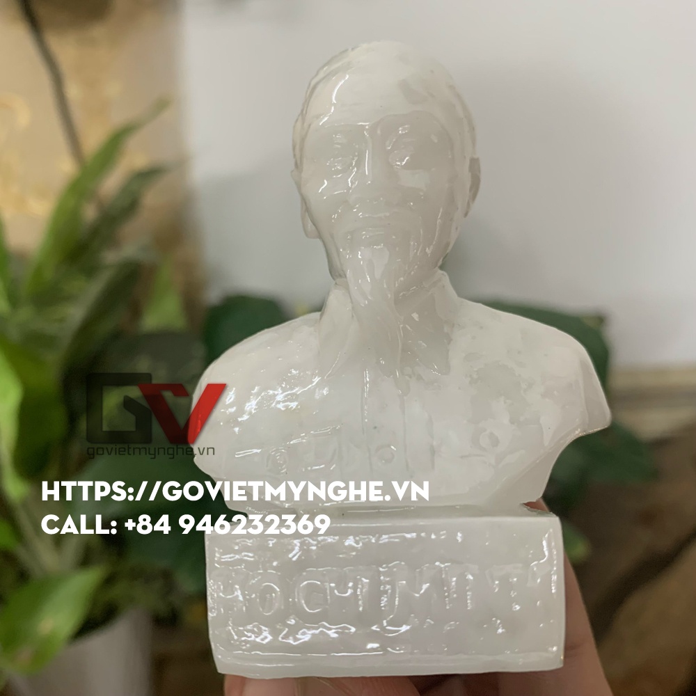 Tượng đá chân dung bán thân Bác Hồ Chủ Tịch Hồ Chí Minh - Chiều cao 8cm - Cỡ mini - Màu trắng đá non nước